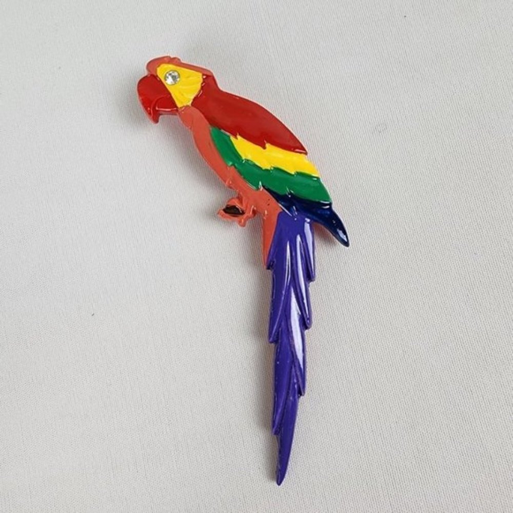 VINTAGE Colorful Parrot Oversize Brooch